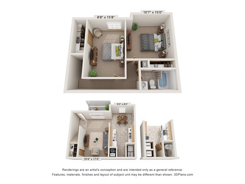 Floor plan for 2 beds, 1 bath, 900 sqft